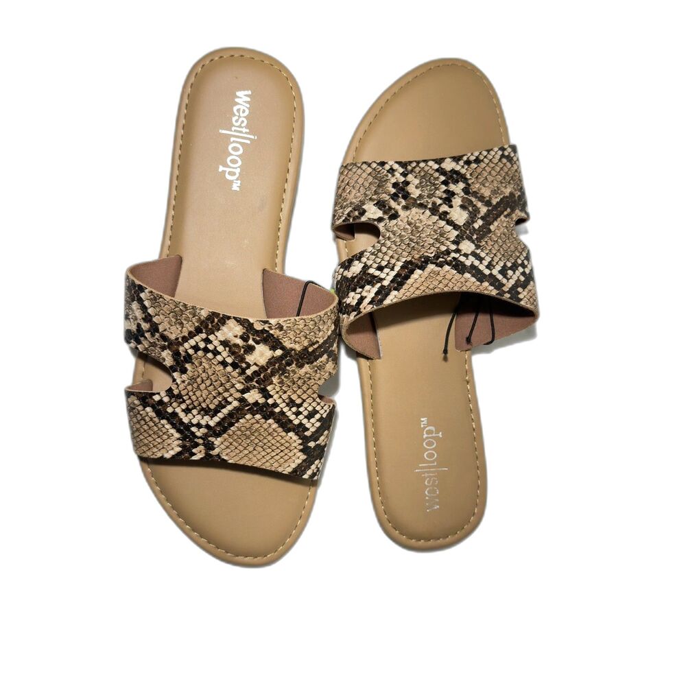 West Loop Women’s Snake Print Slip on Slide Sandals size 7/8 NWT